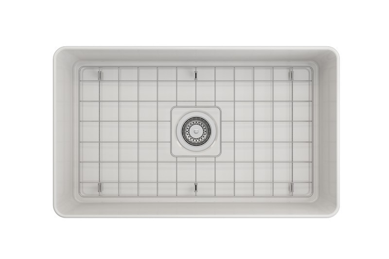 BOCCHI 1481-0120 ADERCI 30 INCH ULTRA-SLIM FARMHOUSE APRON FRONT FIRECLAY SINGLE BOWL KITCHEN SINK WITH PROTECTIVE BOTTOM GRID AND STRAINER