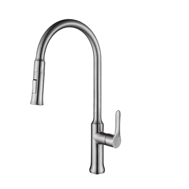 STYLISH K-137 18 1/2 INCH SINGLE HANDLE PULL DOWN STAINLESS STEEL KITCHEN FAUCET