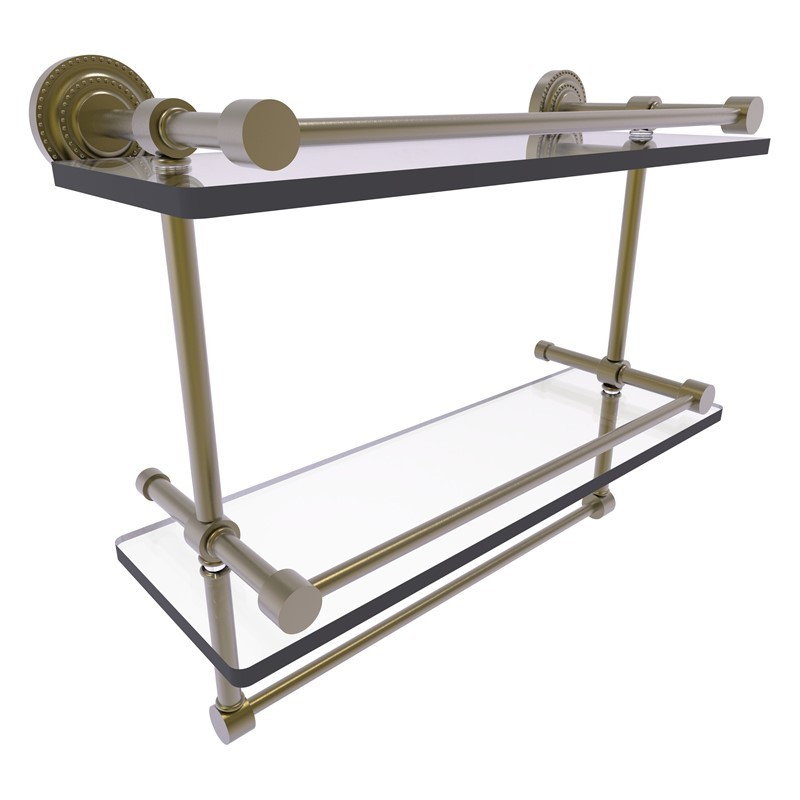 ALLIED BRASS DT-2TB/16-GAL-BBR DOTTINGHAM 16 INCH GALLERY DOUBLE GLASS  SHELF WITH TOWEL BAR, BRUSHED BRONZE