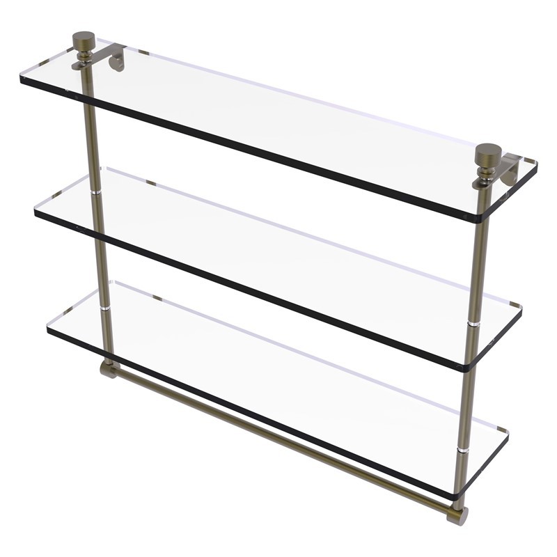 ALLIED BRASS FT-5/22TB FOXTROT 22 INCH TRIPLE TIERED GLASS SHELF WITH INTEGRATED TOWEL BAR