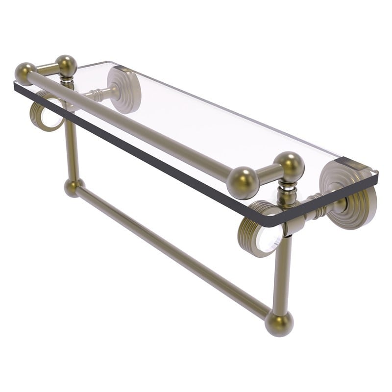 ALLIED BRASS PG-1TBG-16-GAL PACIFIC GROVE 16 INCH GALLERY GLASS SHELF WITH TOWEL BAR AND GROOVED ACCENTS