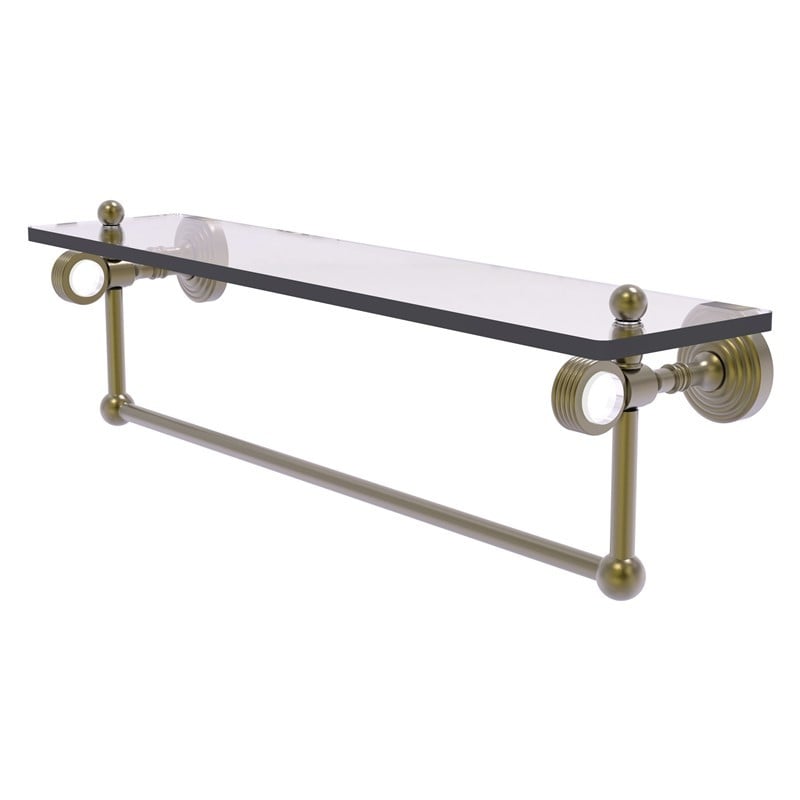 ALLIED BRASS PG-1TBG-22 PACIFIC GROVE 22 INCH GLASS SHELF WITH TOWEL BAR AND GROOVED ACCENTS