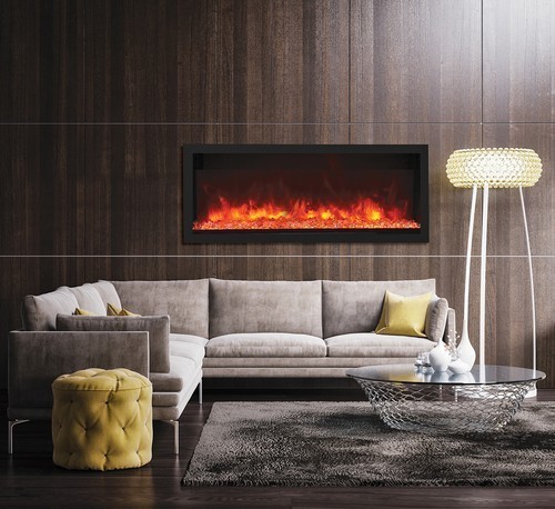 REMII 102755-XT 54 1/8 INCH EXTRA TALL BUILT-IN ELECTRIC FIREPLACE WITH STEEL SURROUND - BLACK