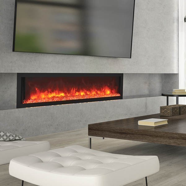 REMII 102765-DE 64 1/8 INCH DEEP BUILT-IN ELECTRIC FIREPLACE WITH STEEL SURROUND - BLACK