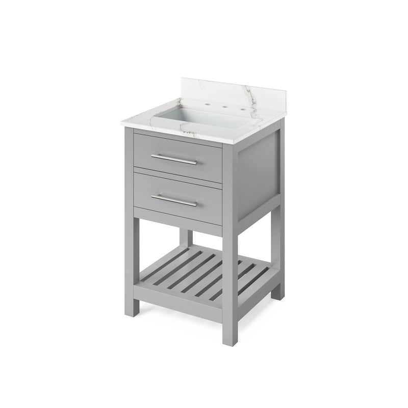 HARDWARE RESOURCES VKITWAV24CQR WAVECREST 25 INCH FREESTANDING BATH VANITY WITH CALACATTA VIENNA QUARTZ TOP AND UNDERMOUNT RECTANGLE BOWL