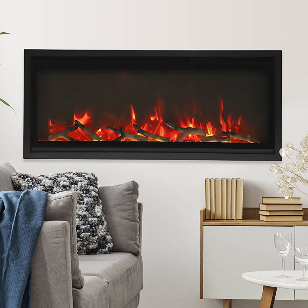 REMII WM-SLIM-55 55 INCH EXTRA SLIM BUILT-IN INDOOR ELECTRIC FIREPLACE WITH STEEL SURROUND - BLACK