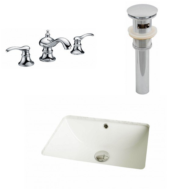 AMERICAN IMAGINATIONS AI-13083 18.25 X 13.5 INCH RECTANGLE UNDERMOUNT SINK SET IN BISCUIT, FAUCET AND DRAIN