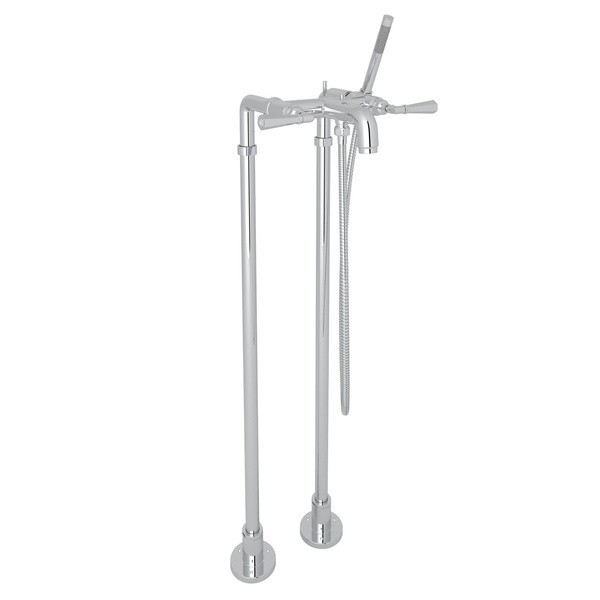 ROHL AKIT2302NLM SAN GIOVANNI EXPOSED FLOOR MOUNT TUB FILLER WITH HANDSHOWER AND FLOOR PILLAR LEGS, METAL LEVERS