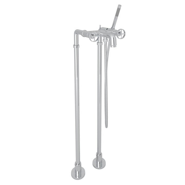 ROHL AKIT3302NIW CAMPO EXPOSED FLOOR MOUNTED EXPOSED TUB SHOWER MIXER PACKAGE WITH SINGLE FUNCTION HANDSHOWER, CAMPO WHEEL HANDLES