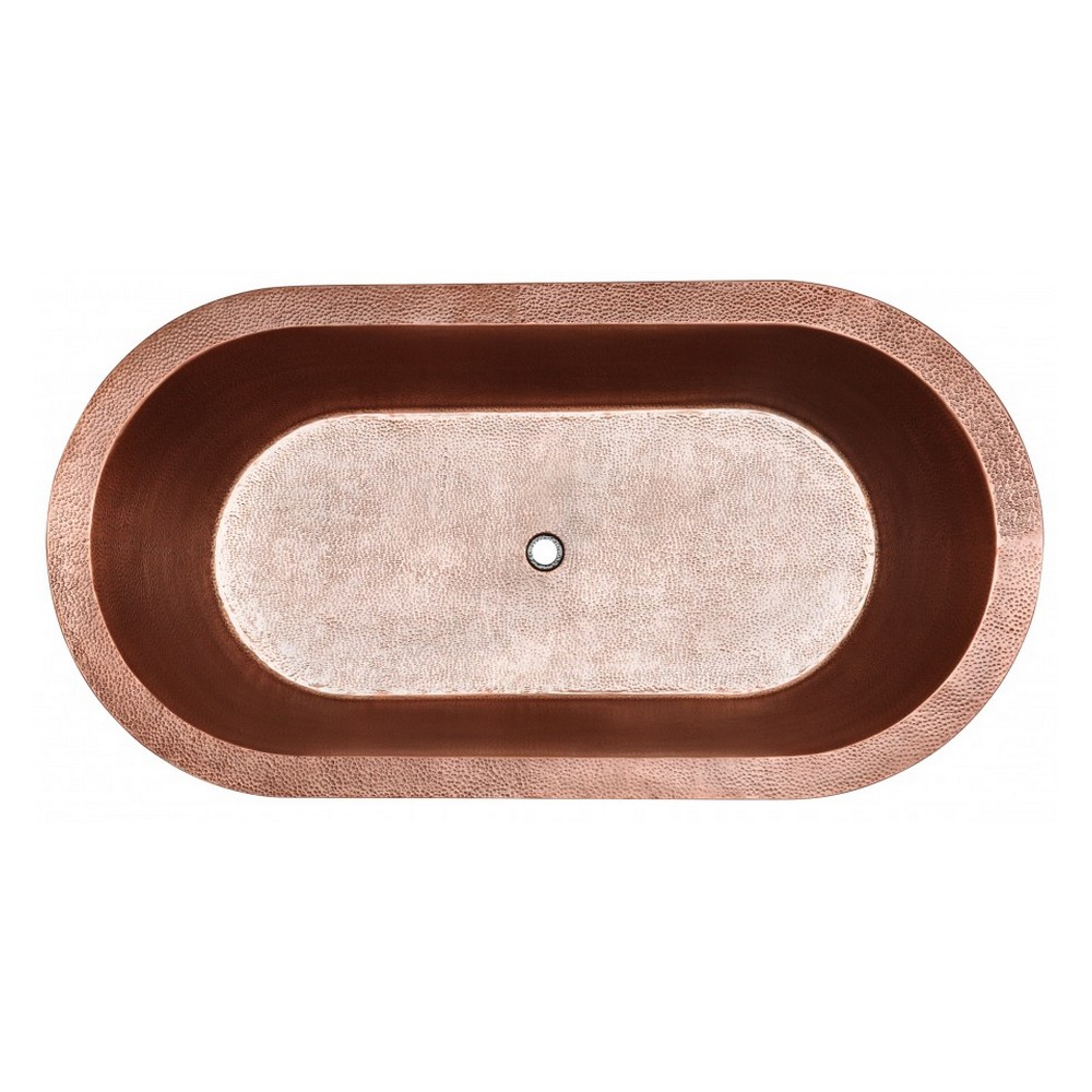 THOMPSON TRADERS TBT-6960-DW CUITZEO 69 INCH FREESTANDING OVAL SOAKING BATHTUB WITH CENTER DRAIN IN ANTIQUE COPPER