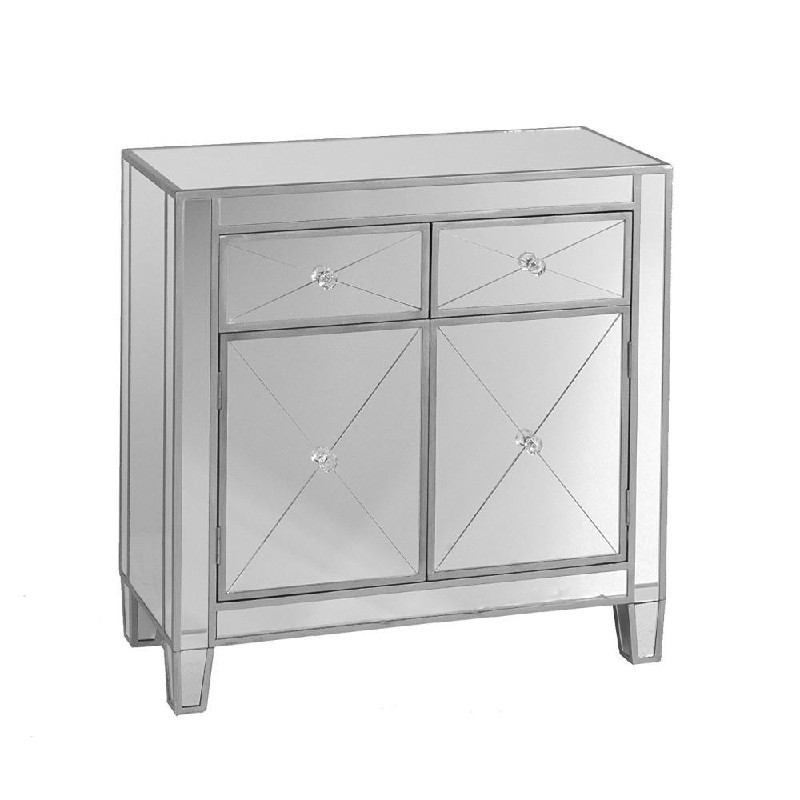 THE URBAN PORT UPT-157136 28 INCH TWO DOOR STORAGE CABINET WITH TWO DRAWERS AND MIRROR INSERTS - GRAY AND SILVER