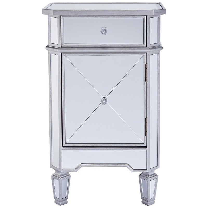 THE URBAN PORT UPT-157137 18 1/4 INCH ONE DOOR ONE DRAWER AND MIRROR INSERTS STORAGE CABINET - GRAY AND SILVER