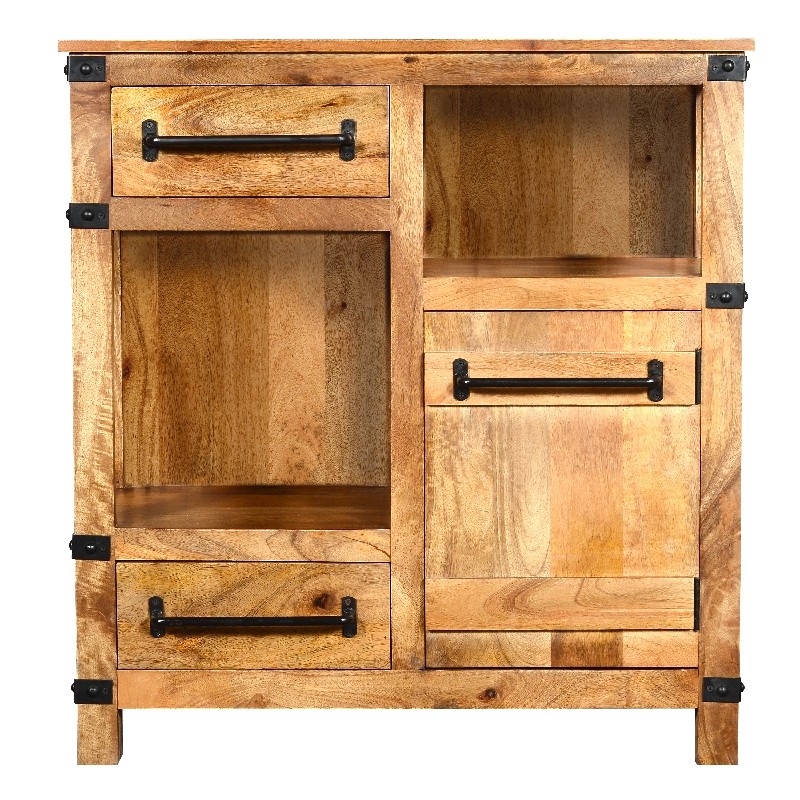 THE URBAN PORT UPT-195278 34 INCH WOODEN CABINET WITH TWO SPACIOUS DRAWERS AND TWO OPEN SHELVES - BROWN AND BLACK