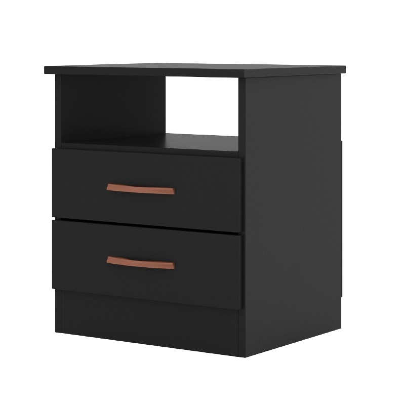 THE URBAN PORT UPT-225274 14 INCH WOODEN END SIDE TABLE NIGHTSTAND WITH TWO DRAWERS AND ONE OPEN COMPARTMENT - BLACK
