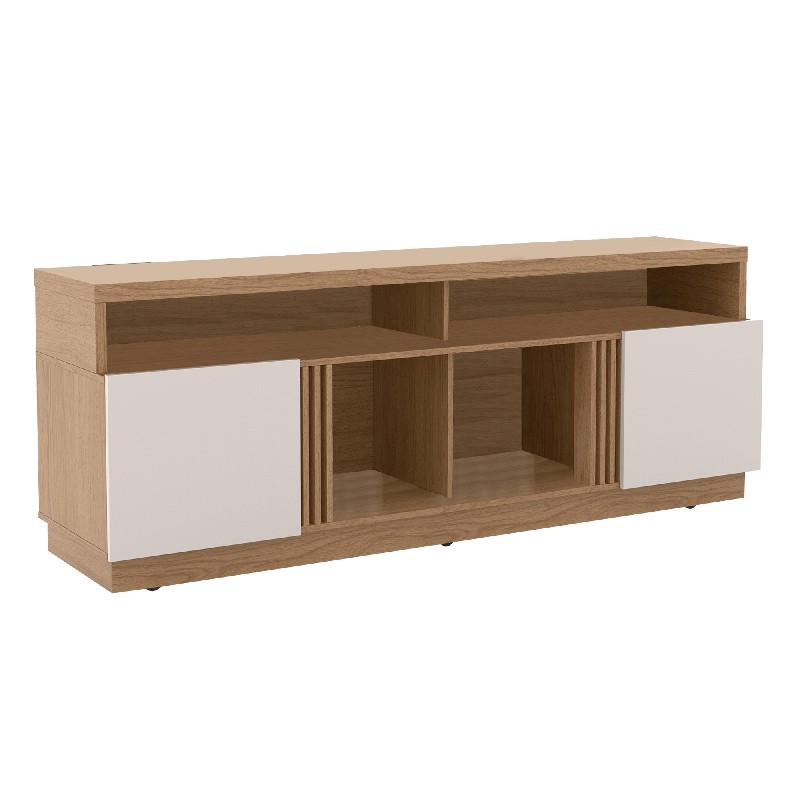 THE URBAN PORT UPT-225278 70 7/8 INCH WOODEN ENTERTAINMENT TV STAND WITH FOUR OPEN SHELVES - WHITE AND BROWN