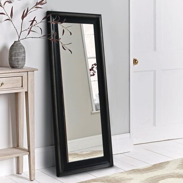 THE URBAN PORT UPT-226278 28 INCH LEANING FULL LENGTH FLOOR MIRROR WITH MOLDED WOODEN FRAMEWORK - BROWN