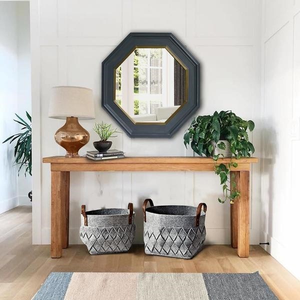THE URBAN PORT UPT-226280 32 INCH OCTAGONAL SHAPE WOODEN FLOATING FRAME FLAT WALL MIRROR - GRAY