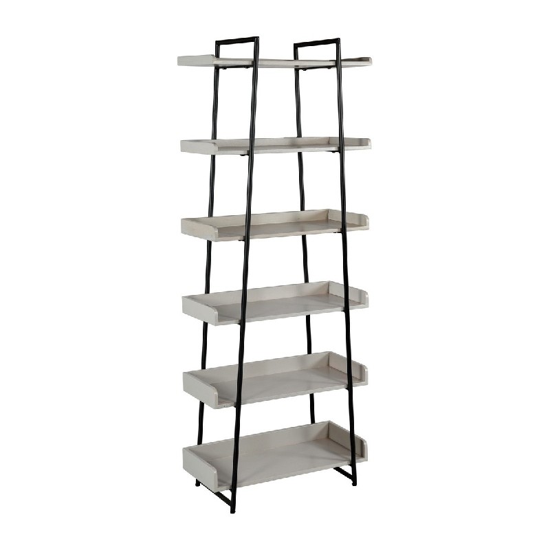 THE URBAN PORT UPT-229606 29 INCH SIX TIER WOODEN LADDER STORAGE BOOKSHELF WITH METAL FRAME - GRAY AND BLACK