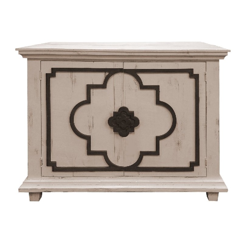 THE URBAN PORT UPT-233117 44 INCH TWO DOOR WOODEN STORAGE CONSOLE WITH QUATREFOIL MOLDED FRONT - WHITE AND GRAY
