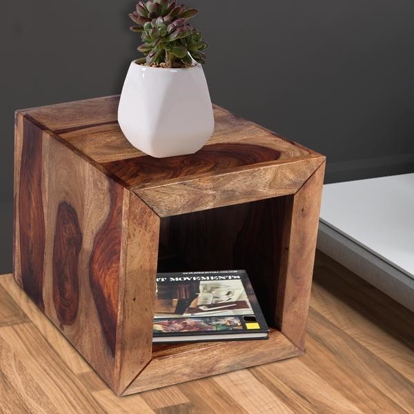 THE URBAN PORT UPT-30350 16 INCH CUBE SHAPE ROSEWOOD SIDE TABLE WITH CUTOUT BOTTOM - BROWN