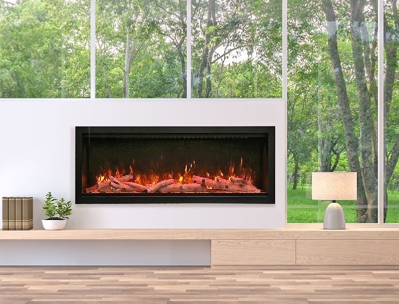 AMANTII SYM-60-XT SYMMETRY 60 1/4 INCH EXTRA TALL BUILT-IN ELECTRIC FIREPLACE WITH GLASS AND STEEL SURROUND - BLACK