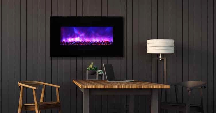 AMANTII WM-FM-34-4423-BG 33 1/2 INCH WALL MOUNT OR FLUSH MOUNT AND GLASS SURROUND ELECTRIC FIREPLACE - BLACK