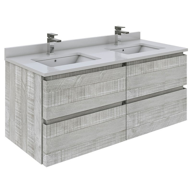 FRESCA FCB31-2424-CWH-U FORMOSA 48 INCH WALL-HUNG DOUBLE SINK MODERN BATHROOM VANITY WITH TOP AND SINKS