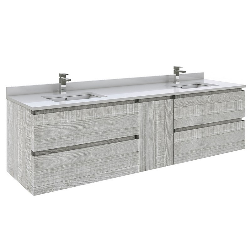 FRESCA FCB31-301230-CWH-U FORMOSA 72 INCH WALL-HUNG DOUBLE SINK MODERN BATHROOM VANITY WITH TOP AND SINKS