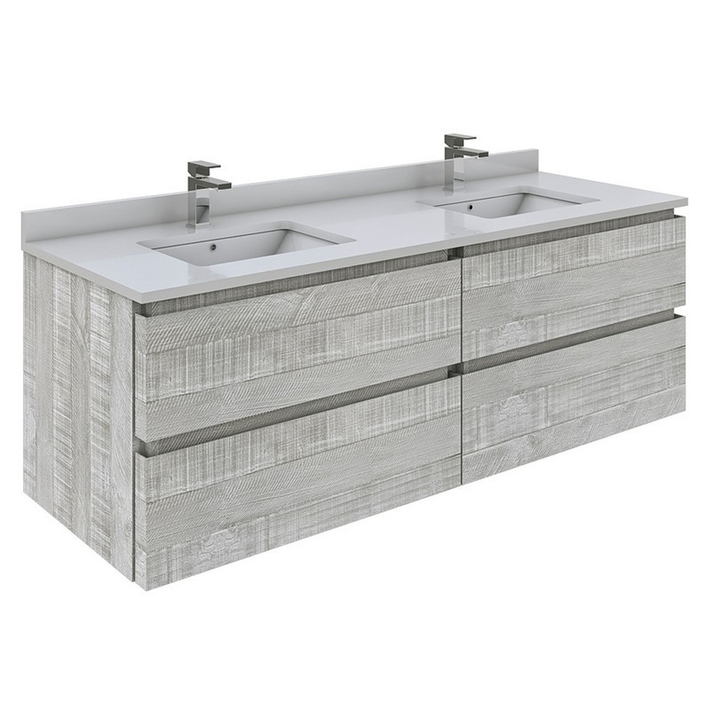 FRESCA FCB31-3030-CWH-U FORMOSA 60 INCH WALL-HUNG DOUBLE SINK MODERN BATHROOM VANITY WITH TOP AND SINKS