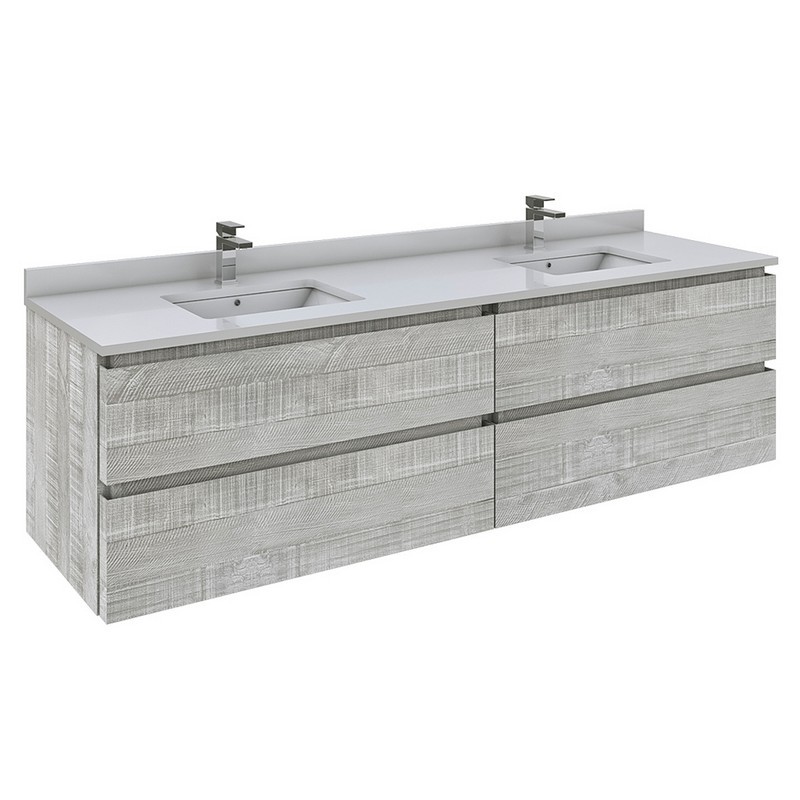 FRESCA FCB31-3636-CWH-U FORMOSA 72 INCH WALL-HUNG DOUBLE SINK MODERN BATHROOM VANITY WITH TOP AND SINKS