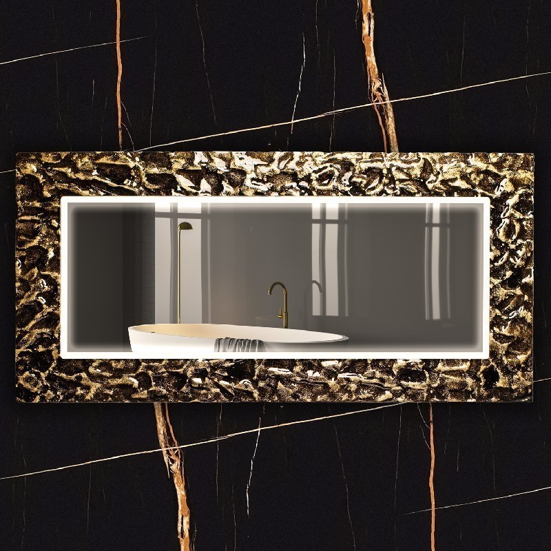 PIACEREBATH MIR-ARMD-BLG ARMIN 31 1/8 INCH LUXURY MURANO GLASS DOUBLE VANITY LED MIRROR - BLACK AND GOLD