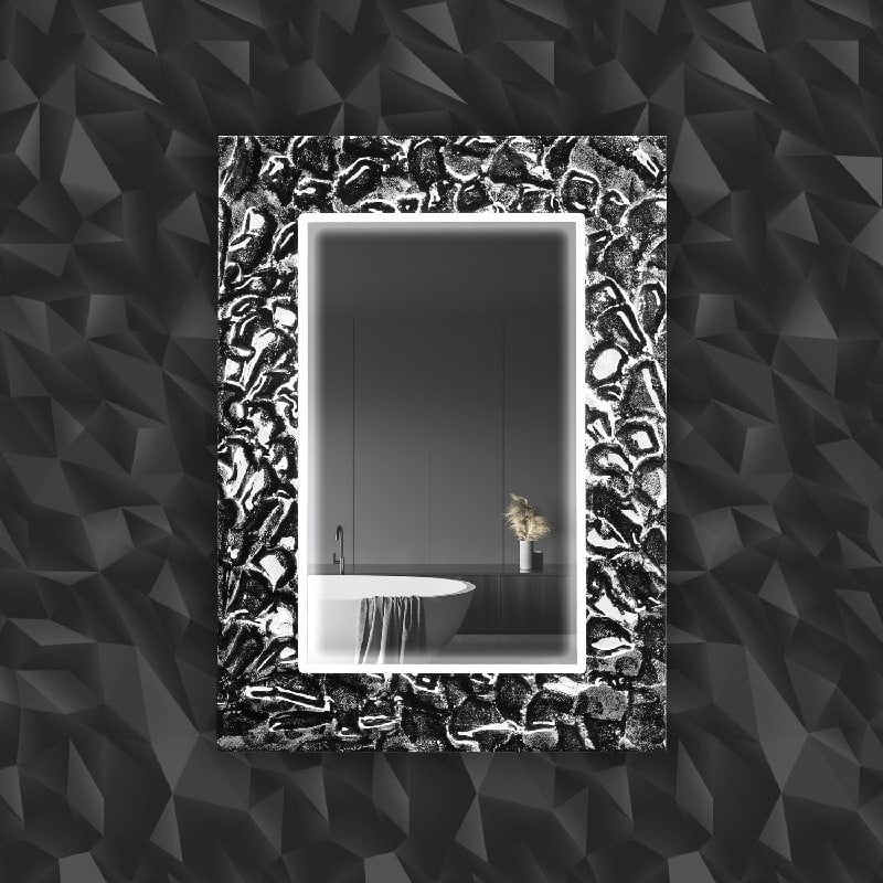 PIACEREBATH MIR-ARMS-BLS ARMIN 27 5/8 INCH LUXURY MURANO GLASS SINGLE VANITY LED MIRROR - BLACK AND SILVER