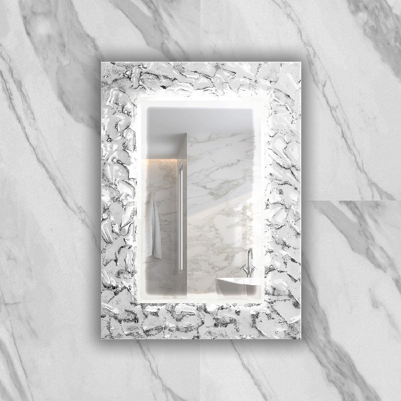 PIACEREBATH MIR-ARMS-WHS ARMIN 27 5/8 INCH LUXURY MURANO GLASS SINGLE VANITY LED MIRROR - WHITE AND SILVER