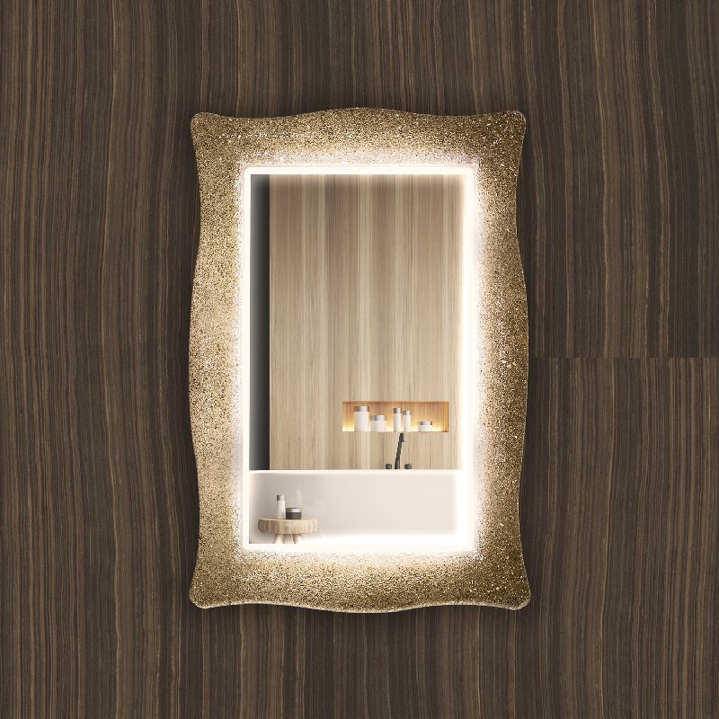 PIACEREBATH MIR-LIMS-CBR LIMA 27 5/8 INCH LUXURY MURANO GLASS DOUBLE VANITY LED MIRROR - BLACK AND GOLD