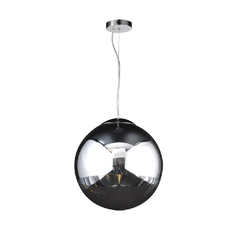 PLC LIGHTING 14855 PC MERCURY 16 INCH 100W HALF SILVER AND HALF CLEAR GLASS DIMMABLE PENDANT LIGHT - POLISHED CHROME