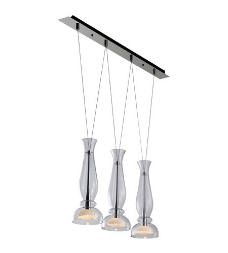 PLC LIGHTING 67003 PC GRACIE 42 INCH 40W CLEAR WITH INNER OPAL GLASS 3-LIGHT DIMMABLE MINI PENDANT LIGHT - POLISHED CHROME