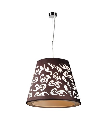 PLC LIGHTING 73037 BLACK INFINITY 20 INCH 100W FABRIC SHADE WITH WHITE FLORAL PRINT DIMMABLE PENDANT LIGHT - POLISHED CHROME