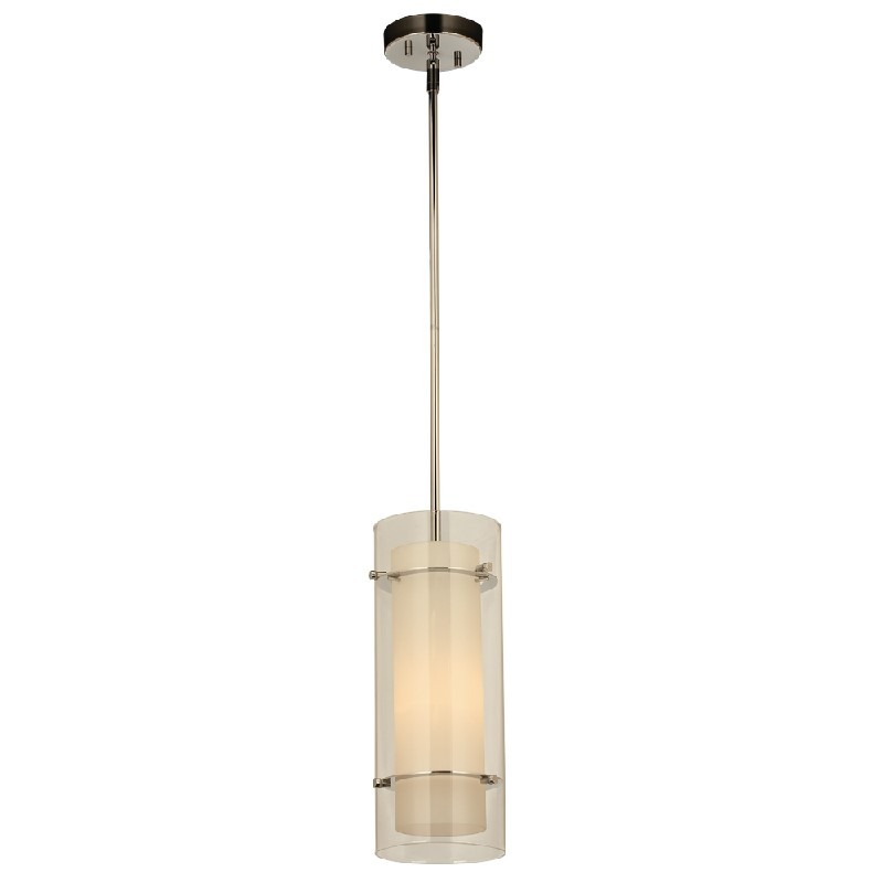 PLC LIGHTING 7580PC DURAN 6 INCH 60W INNER OPAL AND OUTER CLEAR GLASS DIMMABLE ONE MINI DROP CYLINDRICAL FIXTURE LIGHT - POLISHED CHROME