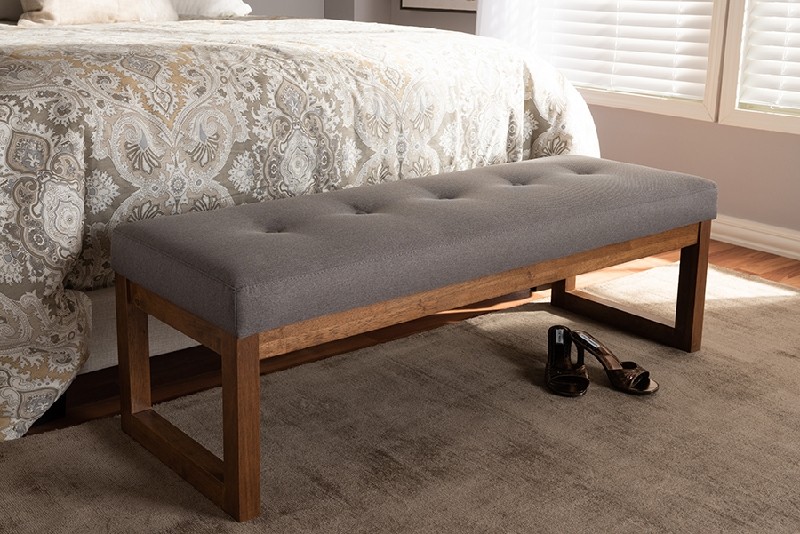 BAXTON STUDIO BBT5337 CARAMAY 52 1/8 INCH MODERN AND CONTEMPORARY FABRIC UPHOLSTERED AND WOOD BENCH