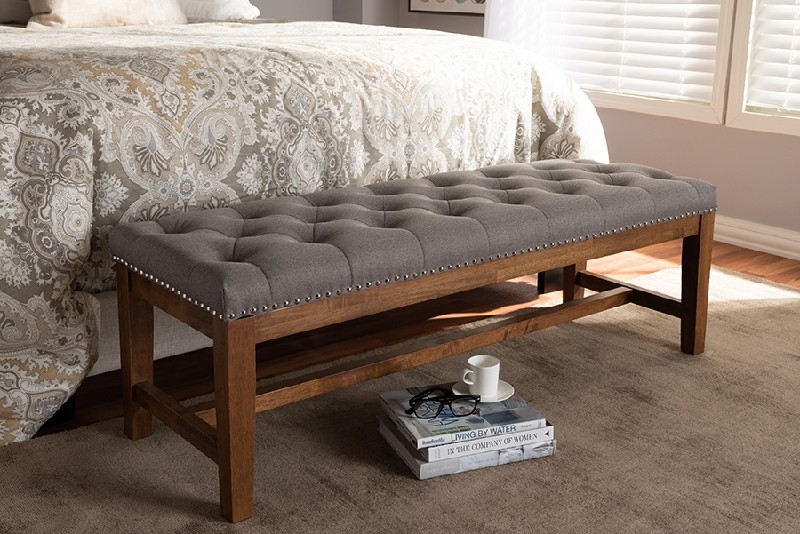 BAXTON STUDIO BBT5338 AINSLEY 52 INCH MODERN AND CONTEMPORARY FABRIC UPHOLSTERED AND SOLID RUBBERWOOD BENCH