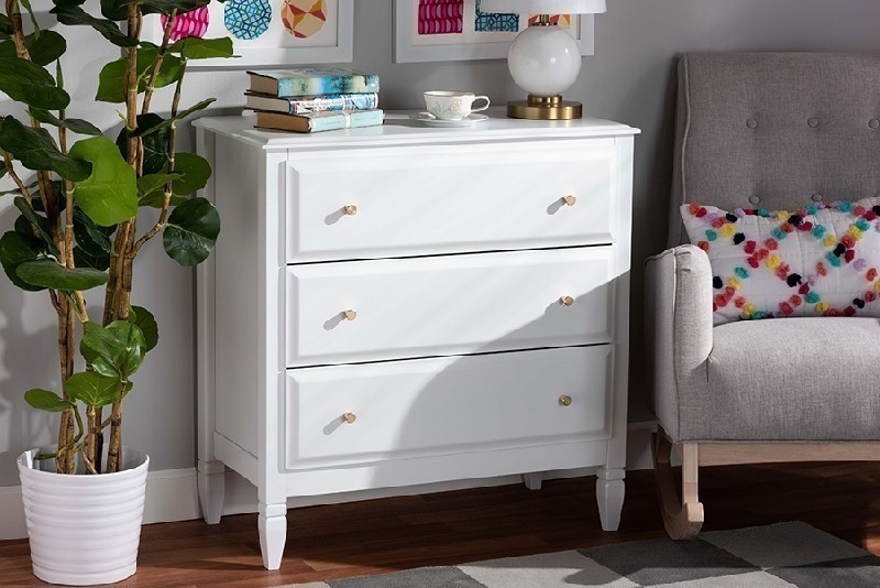 BAXTON STUDIO MG0038-WHITE-3DW-CHEST NAOMI 31 1/2 INCH CLASSIC AND TRANSITIONAL WOOD THREE DRAWER BEDROOM CHEST - WHITE