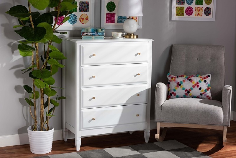 BAXTON STUDIO MG0038-WHITE-4DW-CHEST NAOMI 31 1/2 INCH CLASSIC AND TRANSITIONAL WOOD FOUR DRAWER BEDROOM CHEST - WHITE