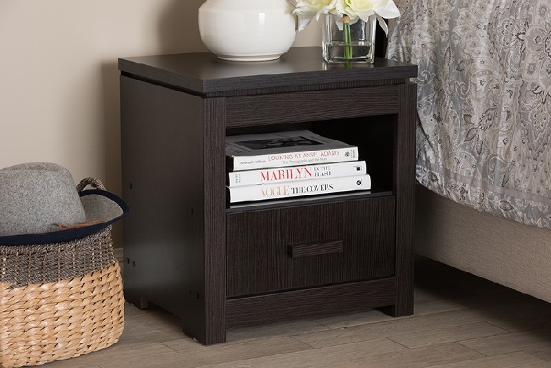 BAXTON STUDIO MH12201-WENGE-NS BIENNA 18 1/2 INCH MODERN AND CONTEMPORARY WENGE ONE DRAWER NIGHTSTAND - BROWN