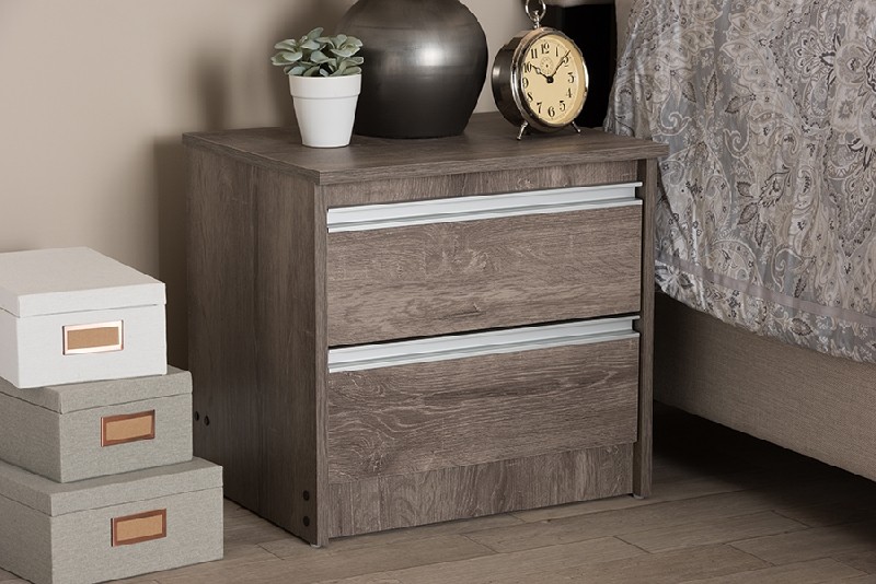 BAXTON STUDIO MH5068-OAK-NS GALLIA 19 1/8 INCH MODERN AND CONTEMPORARY TWO DRAWER NIGHTSTAND - OAK BROWN