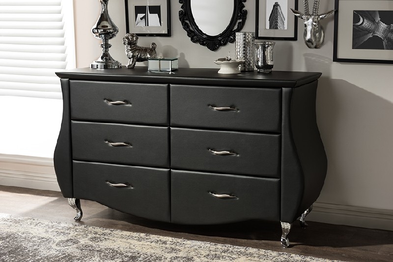 BAXTON STUDIO BBT2039 ENZO 52 5/8 INCH MODERN AND CONTEMPORARY FAUX LEATHER SIX DRAWER DRESSER