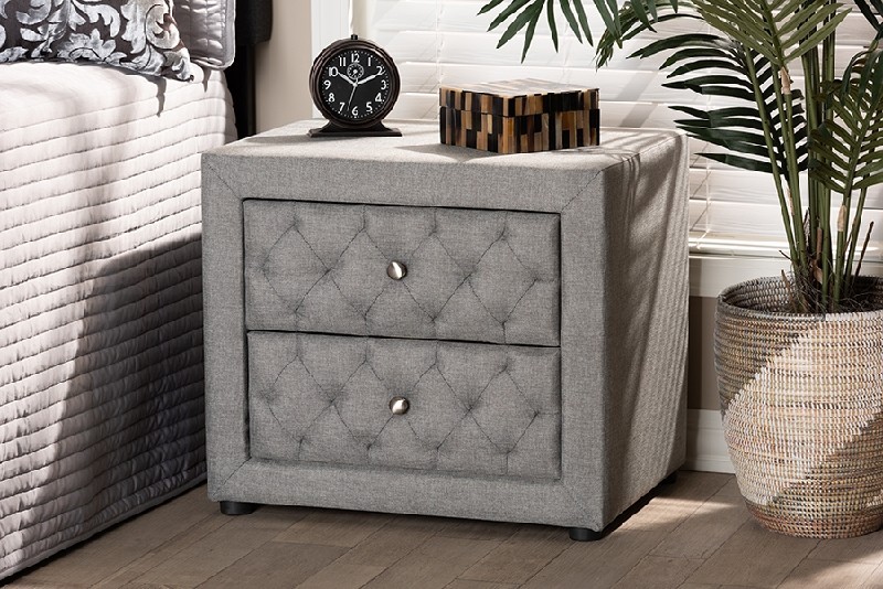 BAXTON STUDIO BBT3164-NS LEPINE 22 3/8 INCH MODERN AND CONTEMPORARY FABRIC UPHOLSTERED TWO DRAWER WOOD NIGHTSTAND