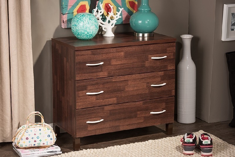 Valtina Two-tone Wood 3 Drawer Storage Unit With Baskets Oak Brown