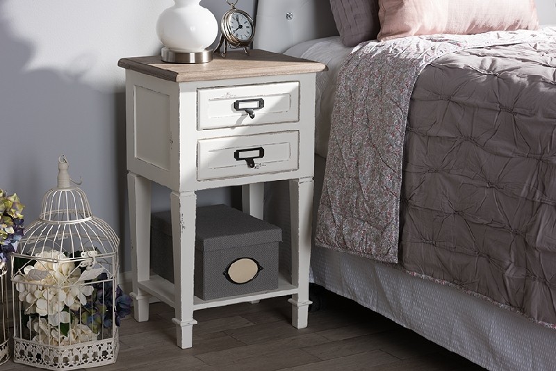 BAXTON STUDIO CHR20VM/M B-C DAUPHINE 15 3/4 INCH PROVINCIAL STYLE WOOD NIGHTSTAND - WEATHERED OAK AND WHITE WASH DISTRESSED