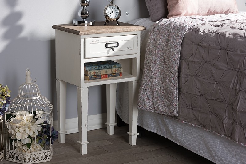 BAXTON STUDIO CHR6VM/M B-CA DAUPHINE 15 3/4 INCH PROVINCIAL STYLE WOOD NIGHTSTAND - WEATHERED OAK AND WHITE WASH DISTRESSED