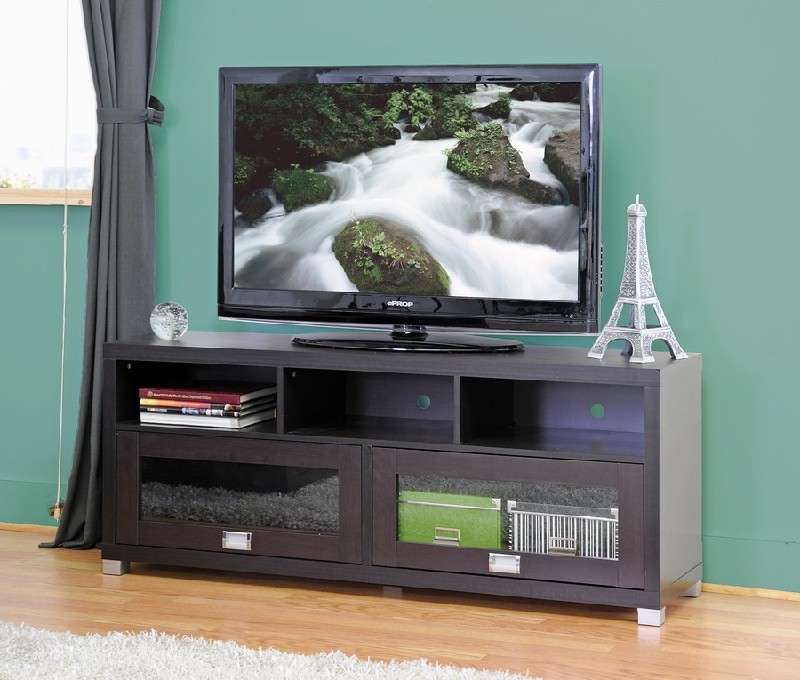 BAXTON STUDIO FTV-885 SWINDON 57 5/8 INCH MODERN TV STAND WITH GLASS DOORS - BROWN AND SILVER